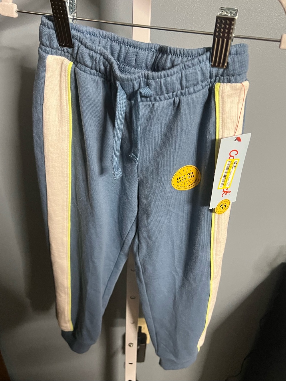 Kids Blue Pull-On Jogger Pants with Cream Side Stripes 4T